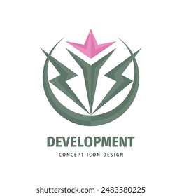 Development concept business logo design. Ecology environmental sign. Nature abstract flowers icon. Sprout harvest symbol. Corporate identity. Vector illustration. 