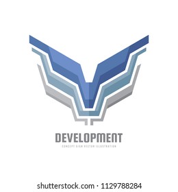 Development - concept business logo template vector illustration. Abctract wings in techno style. Transport creative sign. Geometric symbol. Graphic design element. 