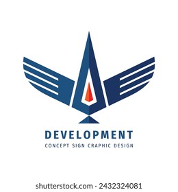 Development concept logo graphic design. Abstract bird wings sign. Strategy progress creative symbol. Vector illustration.