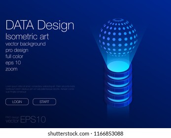 Development concept, technology neon isometric vector ui background