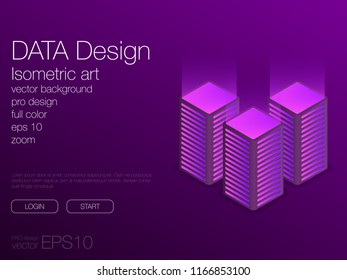 Development concept, technology neon isometric vector ui background
