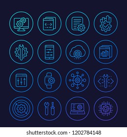 development, configuration service, api, hardware, settings line icons set