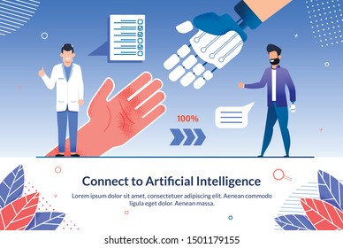 Development Connect to Artificial Intelligence. Man Learns to Master Techniques, Effectively Using New Technologies. Man in Suit with Prosthesis Instead Hand Stands next to Doctor.
