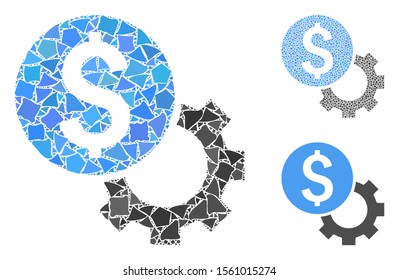 Development cost composition of inequal pieces in various sizes and color tones, based on development cost icon. Vector unequal pieces are grouped into composition.