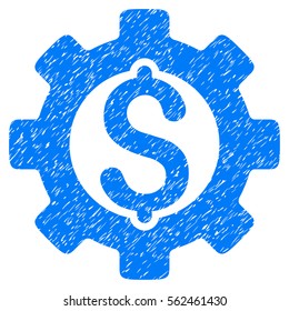 Development Cost grainy textured icon for overlay watermark stamps. Flat symbol with dirty texture. Dotted vector blue ink rubber seal stamp with grunge design on a white background.