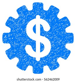 Development Cost grainy textured icon for overlay watermark stamps. Flat symbol with scratched texture. Dotted vector blue ink rubber seal stamp with grunge design on a white background.