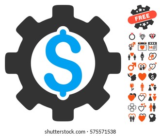 Development Cost icon with bonus love pictograph collection. Vector illustration style is flat iconic elements for web design, app user interfaces.