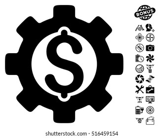 Development Cost icon with bonus nanocopter service clip art. Vector illustration style is flat iconic symbols on white background.