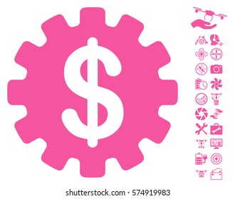 Development Cost icon with bonus nanocopter tools pictures. Vector illustration style is flat iconic symbols on white background.