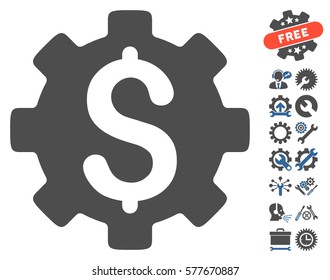 Development Cost icon with bonus options pictures. Vector illustration style is flat iconic cobalt and gray symbols on white background.