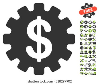 Development Cost icon with bonus settings clip art. Vector illustration style is flat iconic eco green and gray symbols on white background.