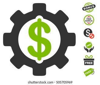 Development Cost icon with free bonus pictograph collection. Vector illustration style is flat iconic symbols, eco green and gray colors, white background.