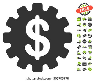 Development Cost icon with free bonus graphic icons. Vector illustration style is flat iconic symbols, eco green and gray colors, white background.