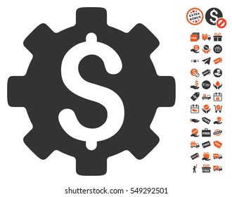 Development Cost icon with free bonus clip art. Vector illustration style is flat iconic symbols, orange and gray colors, white background.