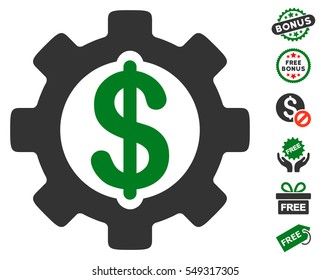 Development Cost icon with free bonus icon set. Vector illustration style is flat iconic symbols, green and gray colors, white background.