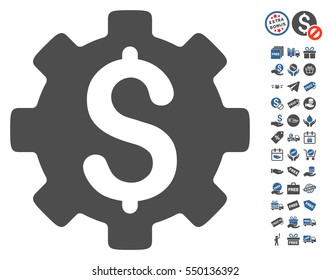 Development Cost icon with free bonus pictograph collection. Vector illustration style is flat iconic symbols, cobalt and gray colors, white background.