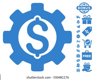 Development Cost icon with free bonus clip art. Vector illustration style is flat iconic symbols, cobalt color, white background.