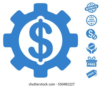 Development Cost icon with free bonus pictures. Vector illustration style is flat iconic symbols, cobalt color, white background.