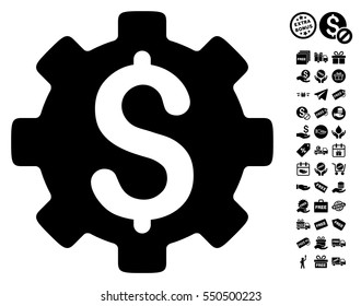 Development Cost icon with free bonus design elements. Vector illustration style is flat iconic symbols, black color, white background.