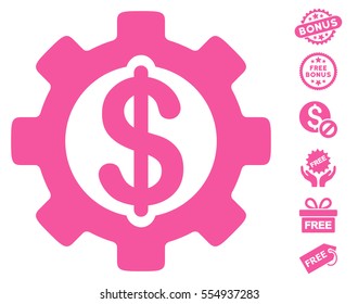 Development Cost icon with free bonus images. Vector illustration style is flat iconic symbols, pink color, white background.