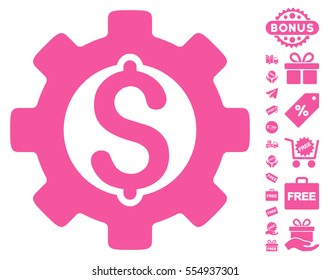 Development Cost icon with free bonus icon set. Vector illustration style is flat iconic symbols, pink color, white background.