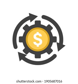 Icono de costo de desarrollo. Color gris. Dinero y equipo.