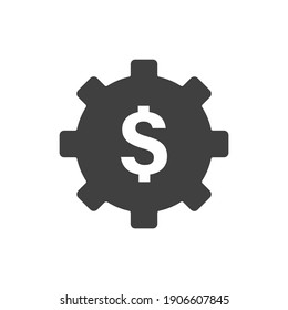Development Cost Icon. Gray color. Money and gear.