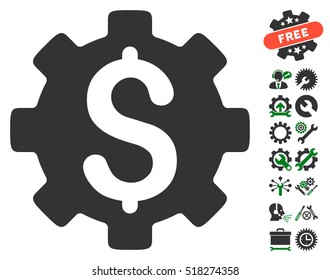 Development Cost pictograph with bonus configuration pictograms. Vector illustration style is flat iconic green and gray symbols on white background.