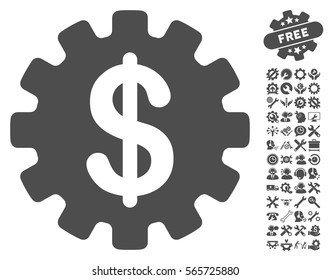 Development Cost pictograph with bonus configuration symbols. Vector illustration style is flat iconic gray symbols on white background.