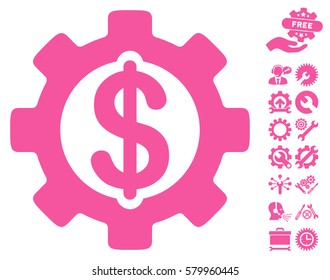 Development Cost pictograph with bonus configuration pictograph collection. Vector illustration style is flat iconic pink symbols on white background.