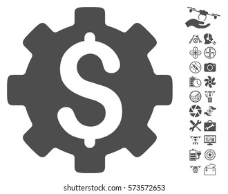 Development Cost pictograph with bonus quadrocopter tools pictograms. Vector illustration style is flat iconic symbols on white background.