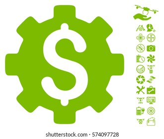 Development Cost pictograph with bonus quadrocopter tools pictures. Vector illustration style is flat iconic symbols on white background.