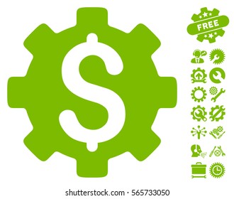 Development Cost pictograph with bonus setup tools pictograph collection. Vector illustration style is flat iconic eco green symbols on white background.