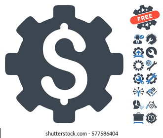 Development Cost pictograph with bonus setup tools clip art. Vector illustration style is flat iconic smooth blue symbols on white background.