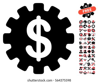 Development Cost pictograph with bonus tools pictograms. Vector illustration style is flat iconic intensive red and black symbols on white background.