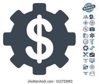 Development Cost pictograph with bonus uav service symbols. Vector illustration style is flat iconic symbols on white background.