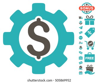 Development Cost pictograph with free bonus graphic icons. Vector illustration style is flat iconic symbols, grey and cyan colors, white background.