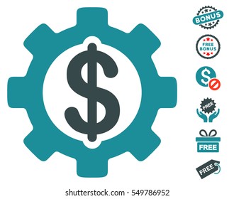 Development Cost pictograph with free bonus symbols. Vector illustration style is flat iconic symbols, soft blue colors, white background.
