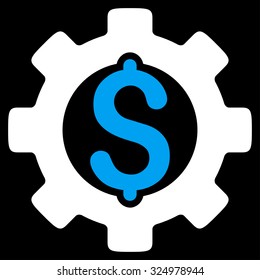 Development Cost vector icon. Style is bicolor flat symbol, blue and white colors, rounded angles, black background.