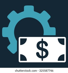 Development Cost vector icon. Style is bicolor flat symbol, blue and white colors, rounded angles, dark blue background.