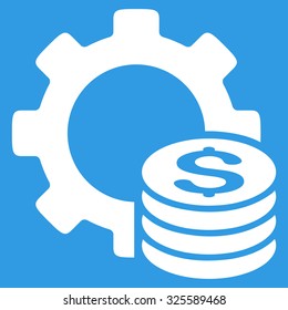 Development Cost vector icon. Style is flat symbol, white color, rounded angles, blue background.