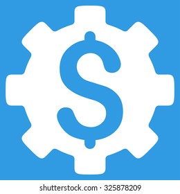 Development Cost vector icon. Style is flat symbol, white color, rounded angles, blue background.