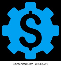 Development Cost vector icon. Style is flat symbol, blue color, rounded angles, black background.