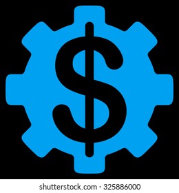 Development Cost vector icon. Style is flat symbol, blue color, rounded angles, black background.