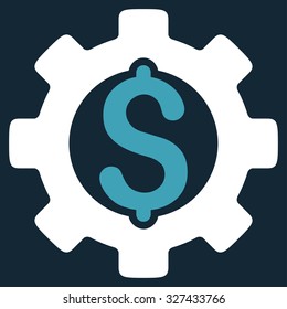 Development Cost vector icon. Style is bicolor flat symbol, blue and white colors, rounded angles, dark blue background.