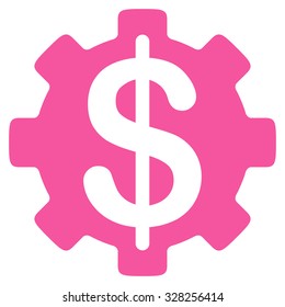Development Cost vector icon. Style is flat symbol, pink color, rounded angles, white background.