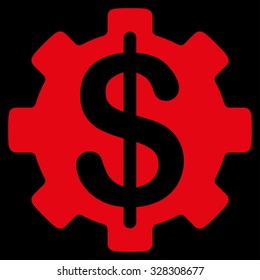 Development Cost vector icon. Style is flat symbol, red color, rounded angles, black background.
