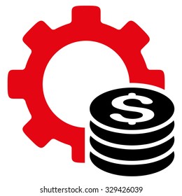 Development Cost vector icon. Style is bicolor flat symbol, intensive red and black colors, rounded angles, white background.