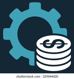 Development Cost vector icon. Style is bicolor flat symbol, blue and white colors, rounded angles, dark blue background.