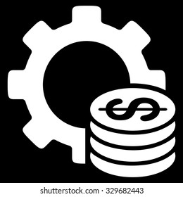 Development Cost vector icon. Style is flat symbol, white color, rounded angles, black background.